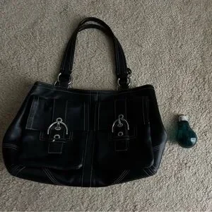 Coach | Bags | Coach Rare Black Leather Double Pocket Soho Tote